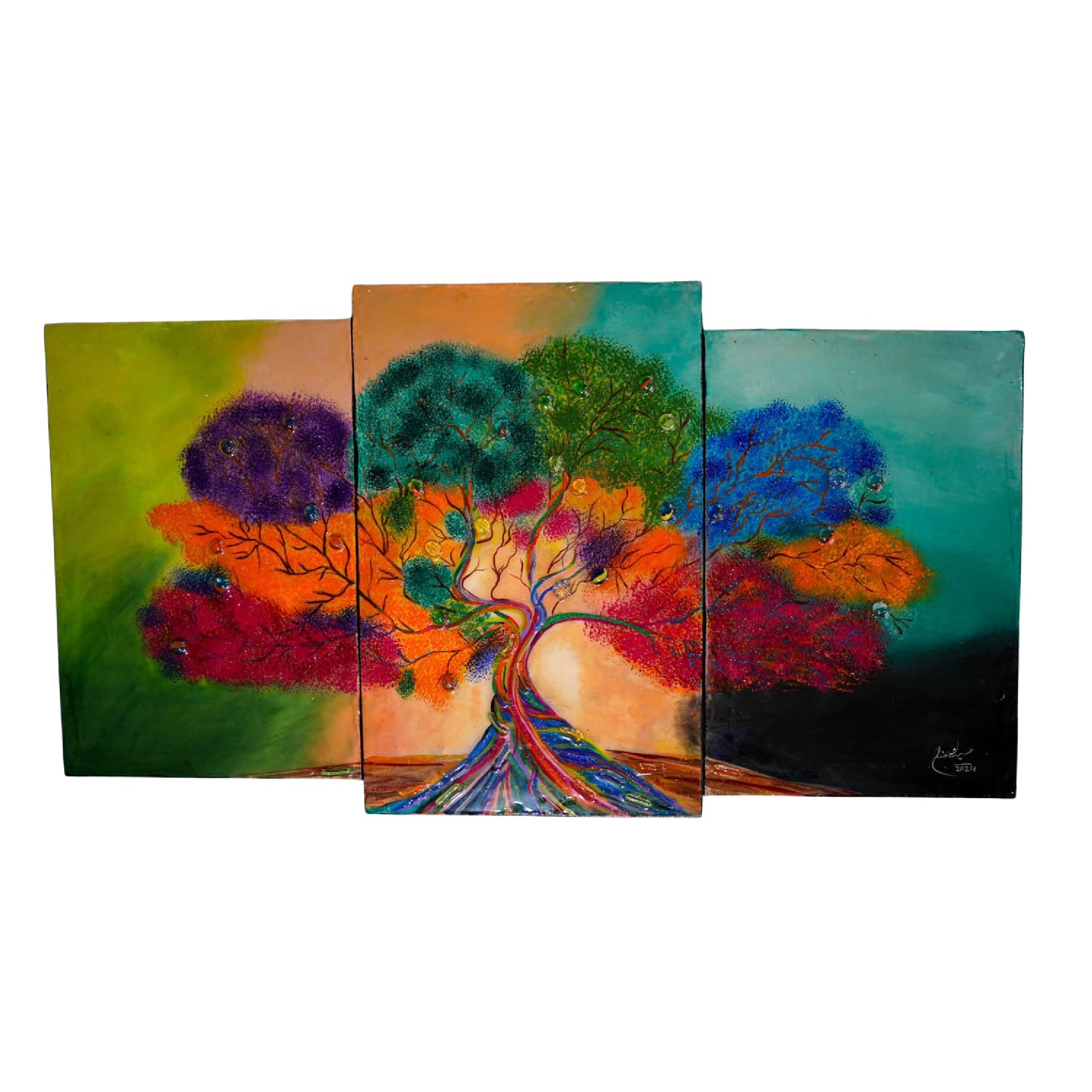 Colorful Abstract Tree Painting with Glass Beads