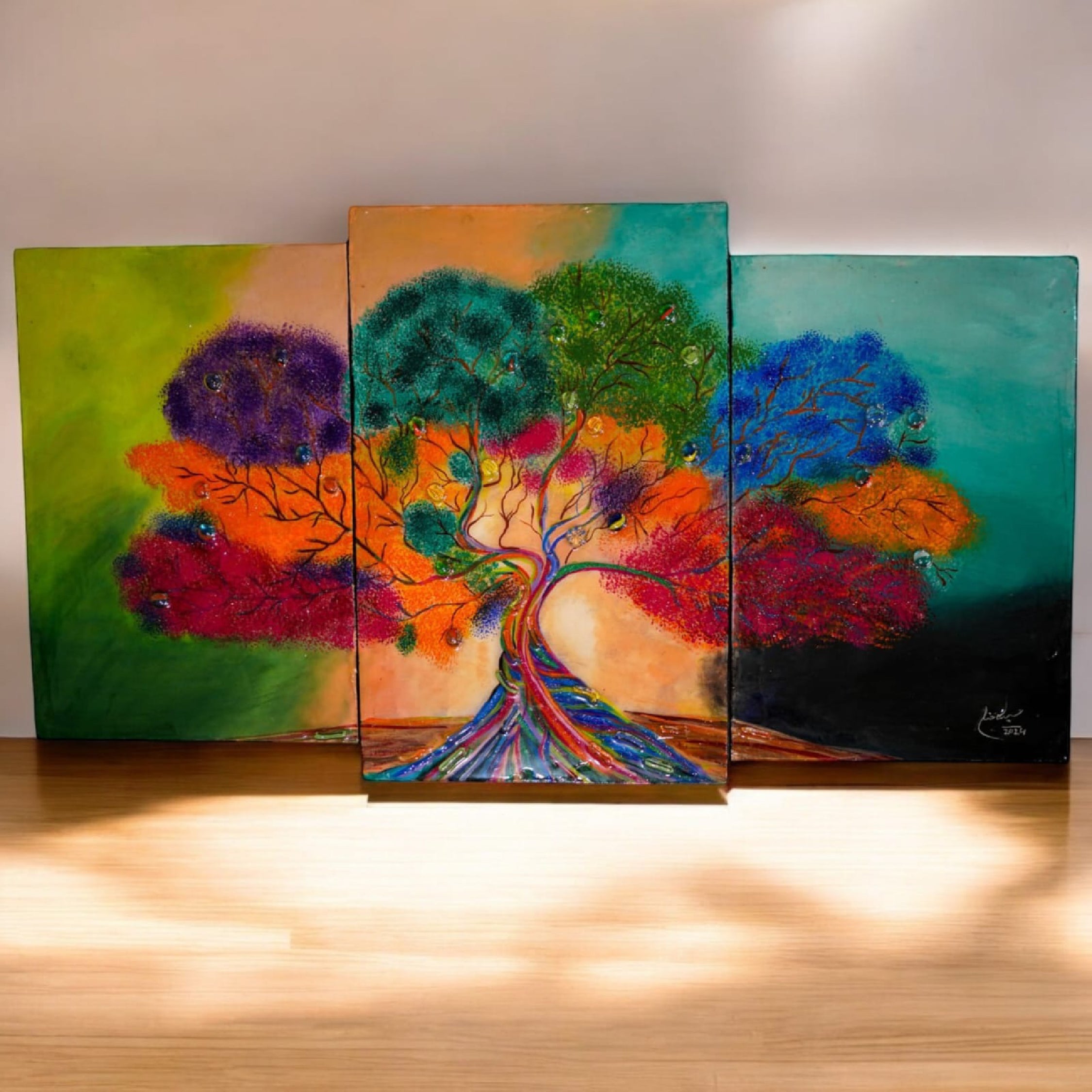 Colorful Abstract Tree Painting with Glass Beads