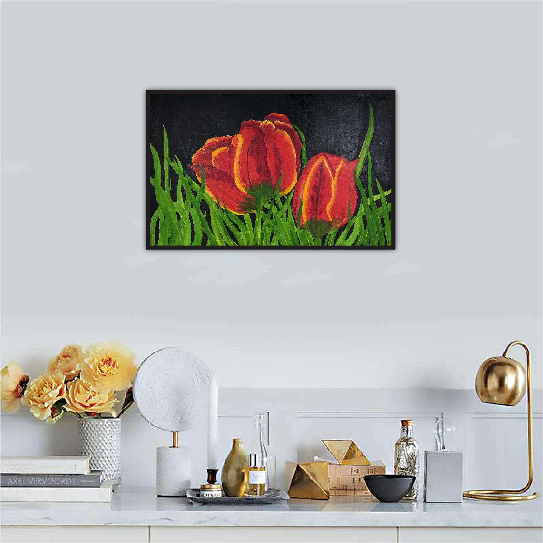 Red Tulip Flowers Painting