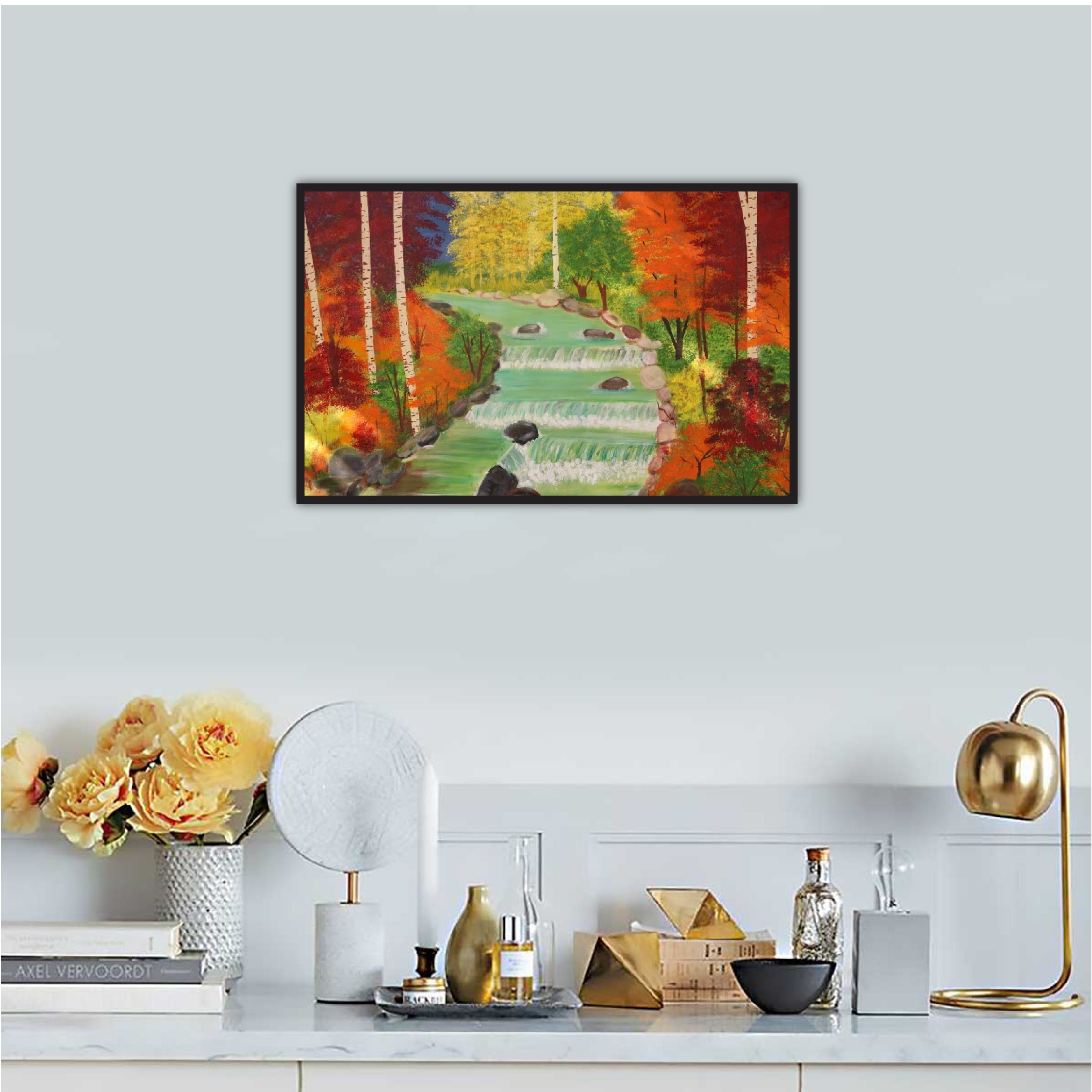 Autumn Waterfall Landscape Painting