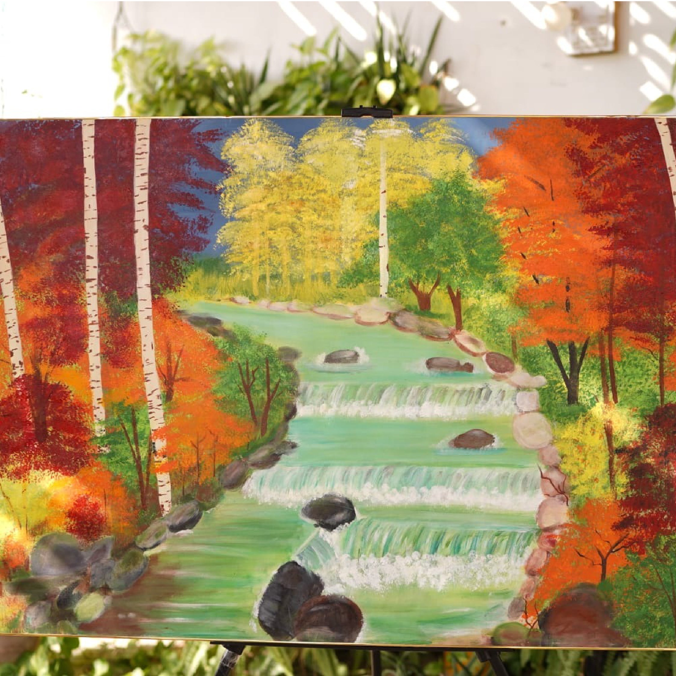 Autumn Waterfall Landscape Painting