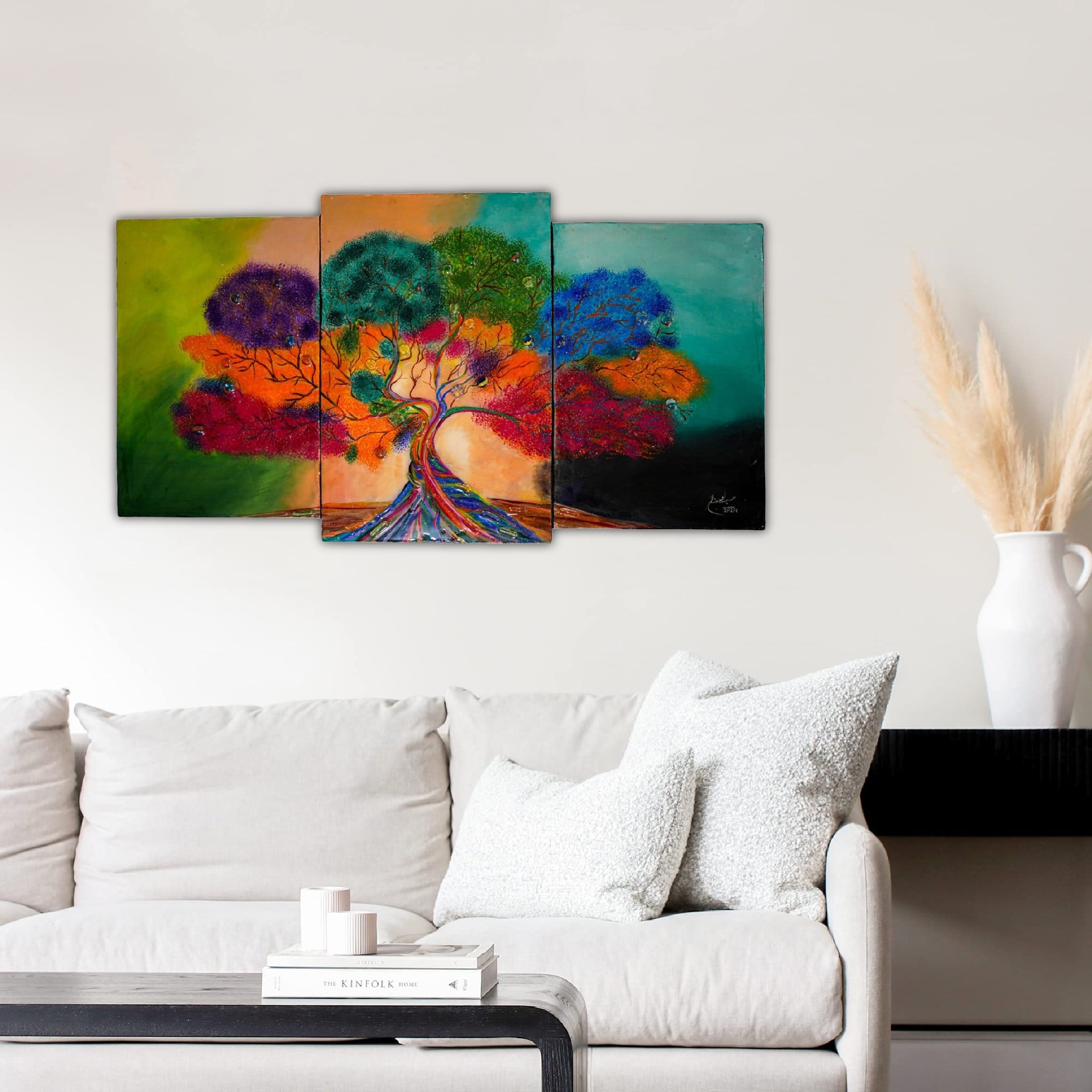 Colorful Abstract Tree Painting with Glass Beads