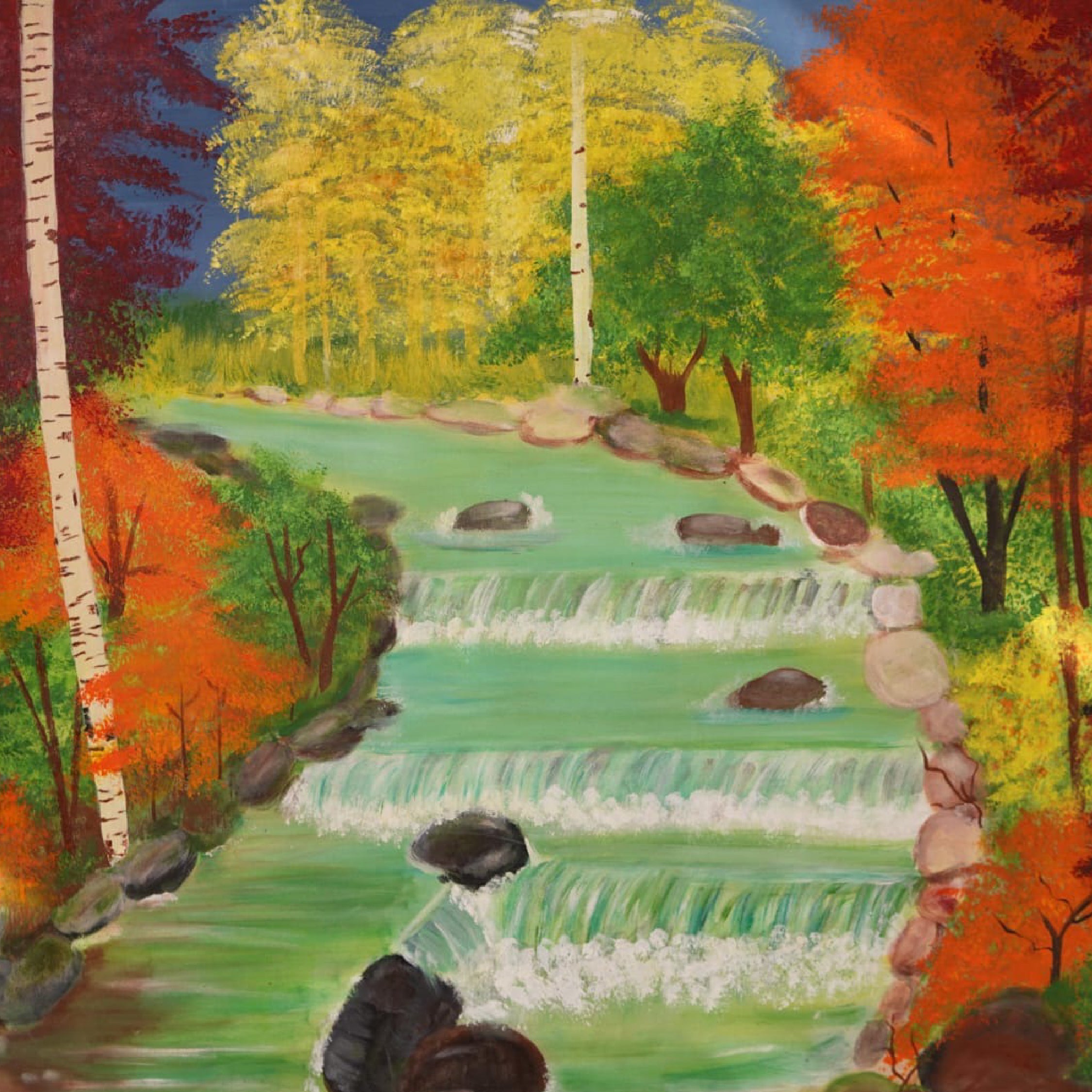 Autumn Waterfall Landscape Painting