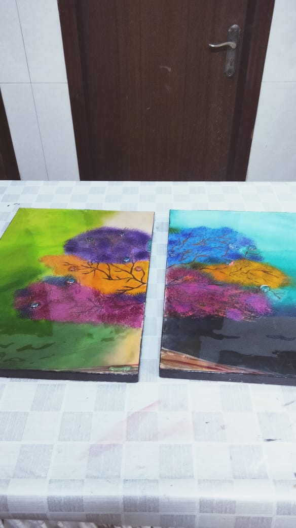 Colorful Abstract Tree Painting with Glass Beads