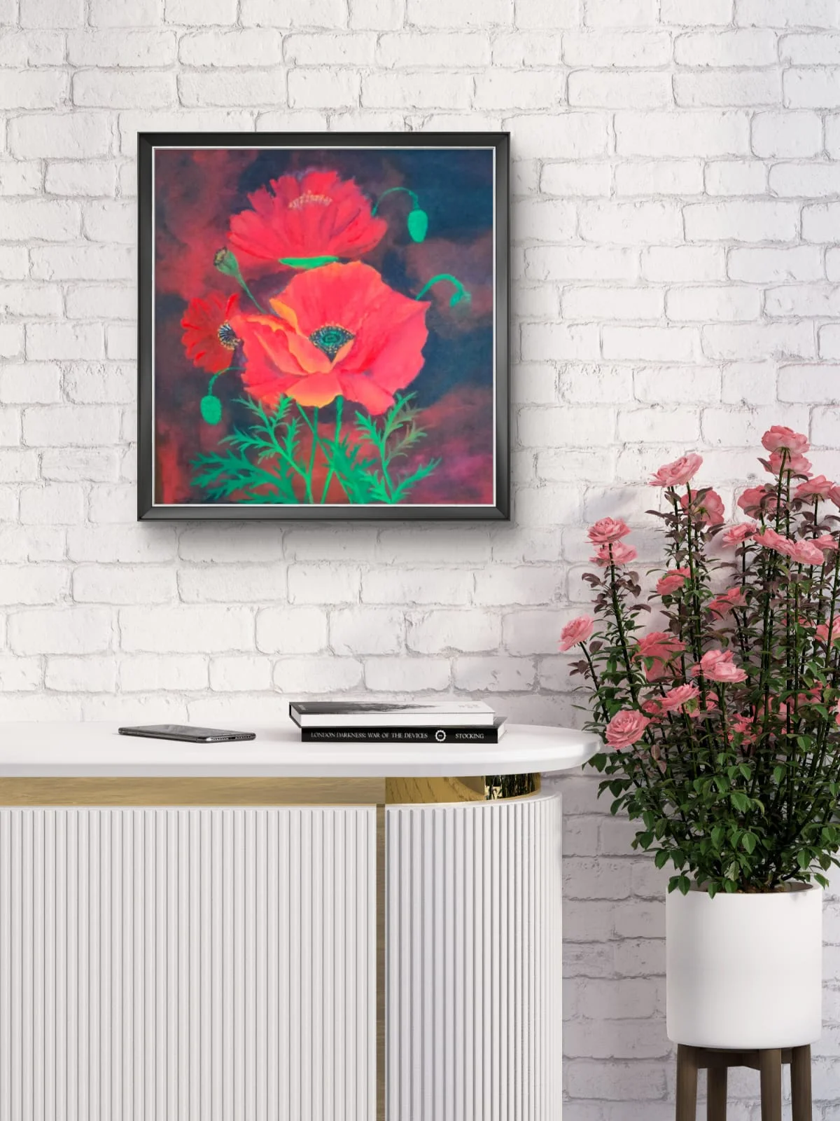 Red-Handmade-Poppy-Flower-Painting-On-Canvas